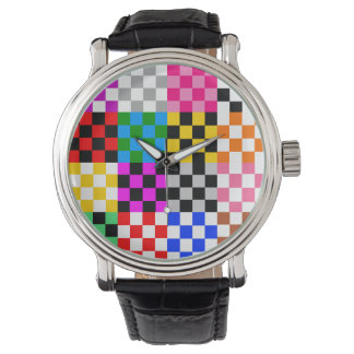 Muster für mehrfarbige Patchwork-Karo Armbanduhr