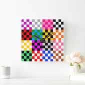 Muster für mehrfarbige Patchwork-Karo Quadratische Wanduhr (Zuhause)