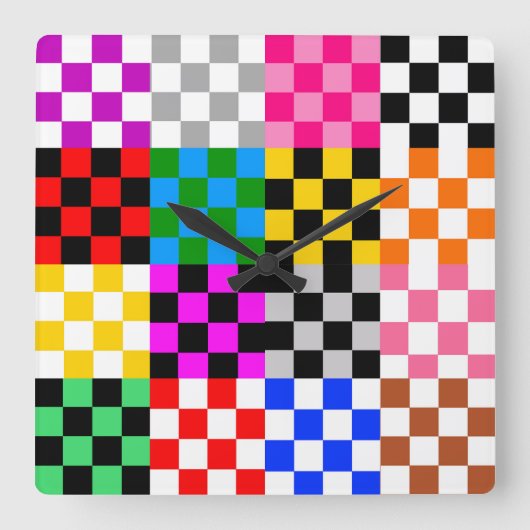 Muster für mehrfarbige Patchwork-Karo Quadratische Wanduhr (Vorderseite)