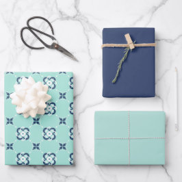 Muster für Minze und dunkelblaue Interwoven-Blume Geschenkpapier Set