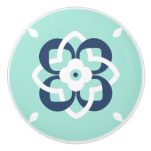 Muster für Minze und dunkelblaue Interwoven-Blume Keramikknauf (Vorderseite)