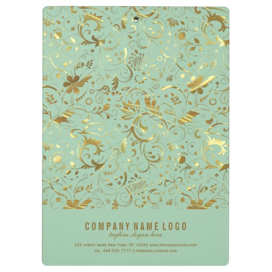 Muster für Minzgrün und goldfarbene Stoffe Klemmbrett (Rückseite)