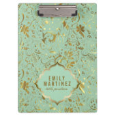 Muster für Minzgrün und goldfarbene Stoffe Klemmbrett (Vorderseite)
