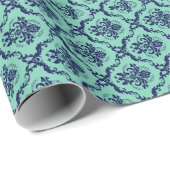 Muster für minzgrüne und blaue, florale Damaskus Geschenkpapier (Rolleneckpunkt)
