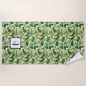 Muster für mit Monogramm botanische grüne Blätter Strandtuch (Vorderseite)