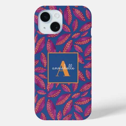 Muster für mit Monogramm Lila Herbstlaube Case-Mate iPhone Hülle (Rückseite)