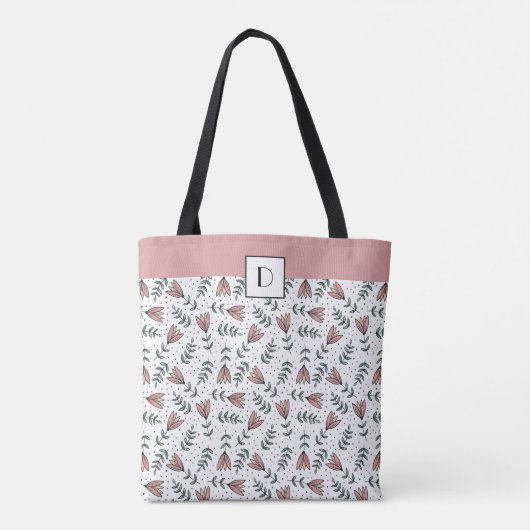 Muster für mit Monogramm Niedliche Rosa Blume Tasche (Rückseite)
