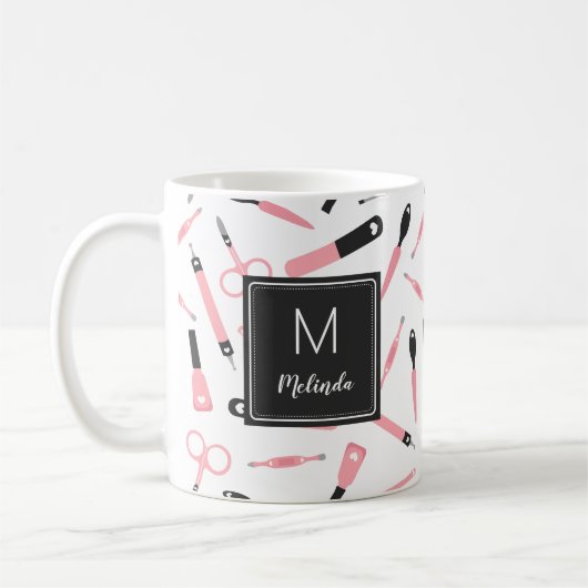 Muster für mit Monogramm Niedliche rosa Maniküre Kaffeetasse (Links)