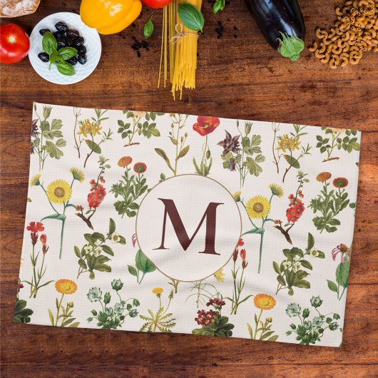 Muster für mit Monogramm Vintage Wildblume Geschirrtuch