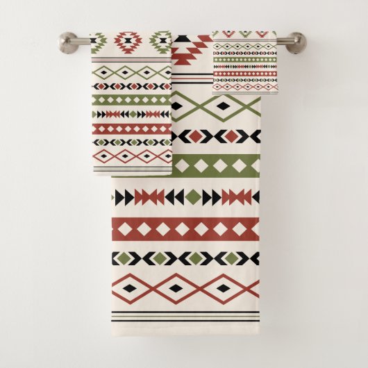 Muster für Mixed-Motive aus rostgrünem Schwarz Badhandtuch Set (Insitu)