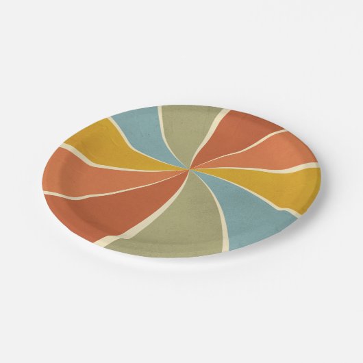 Muster für Mixed Paint Wirbel im Retro-Hippie-Stil Pappteller (Schrägansicht)