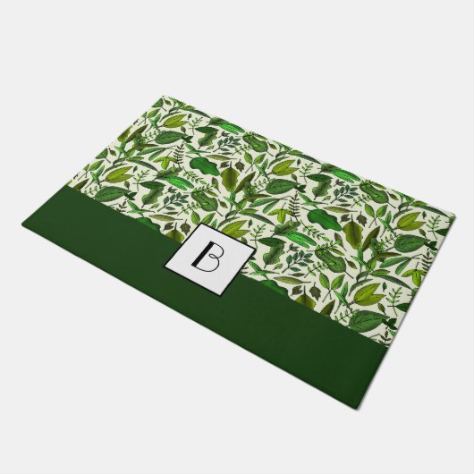 Muster für moderne botanische Monogramm-Blätter Fußmatte (Schrägansicht)