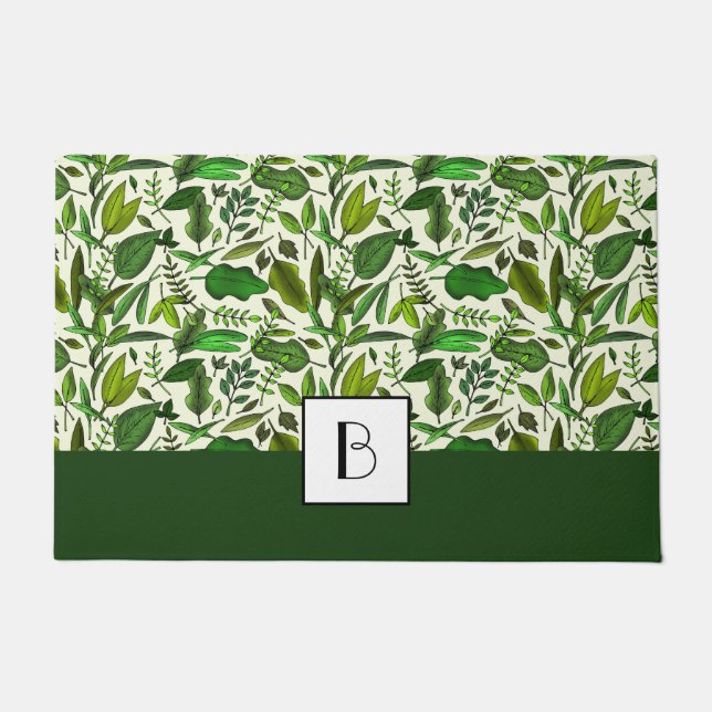 Muster für moderne botanische Monogramm-Blätter Fußmatte (Vorderseite)