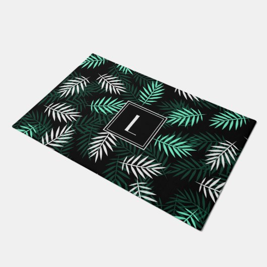 Muster für moderne botanische Monogramm-Blätter Fußmatte (Schrägansicht)