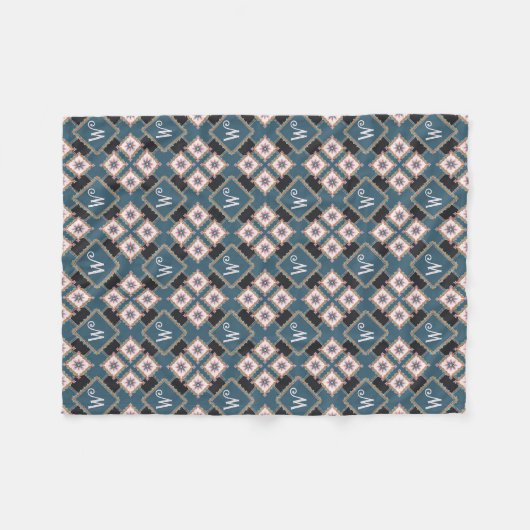 Muster für moderne Chic Geometric Floral Monogram Fleecedecke (Vorderseite (Horizontal))