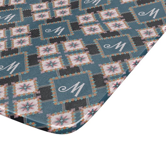 Muster für moderne Chic Geometric Floral Monogram Schneidebrett (Ecke)