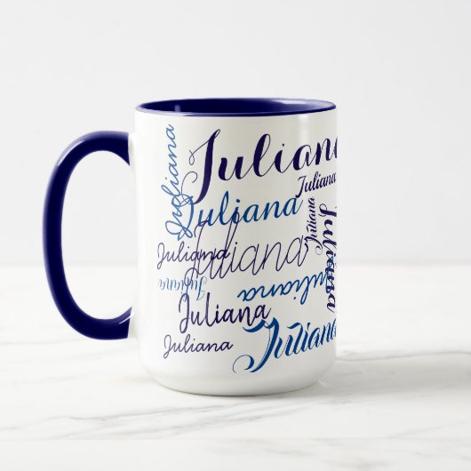 Muster für moderne handgeschriebene Namen in blau Tasse (Links)