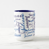 Muster für moderne handgeschriebene Namen in blau Tasse (Zentrum)