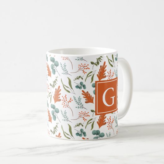 Muster für Monogram Whimsical Fall Botanicals Kaffeetasse (VorderseiteRechts)