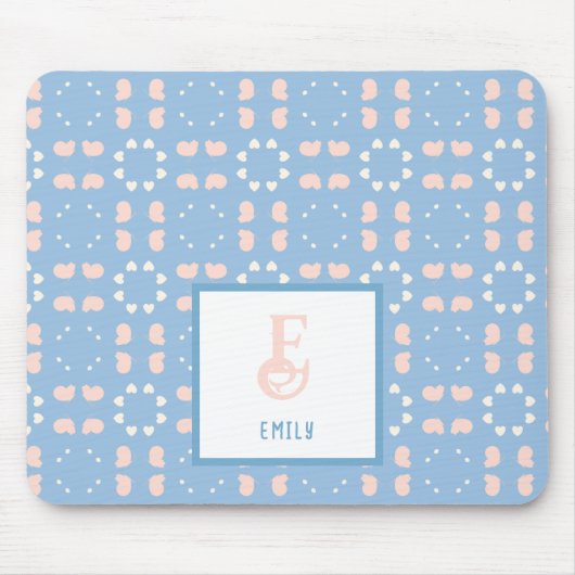 Muster für Monogramm Name Blau & Peach Herz Mousepad (Vorne)