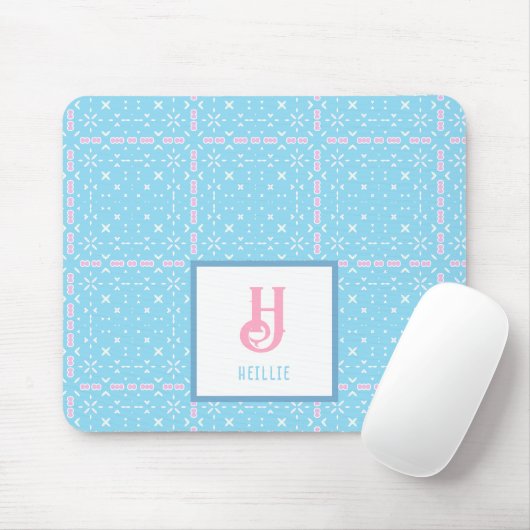 Muster für Monogramm Name Blau und rosa Elemente Mousepad (Mit Mouse)