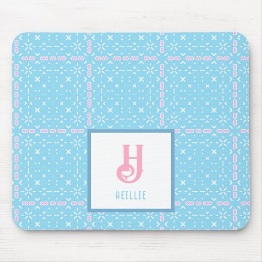Muster für Monogramm Name Blau und rosa Elemente Mousepad (Vorne)