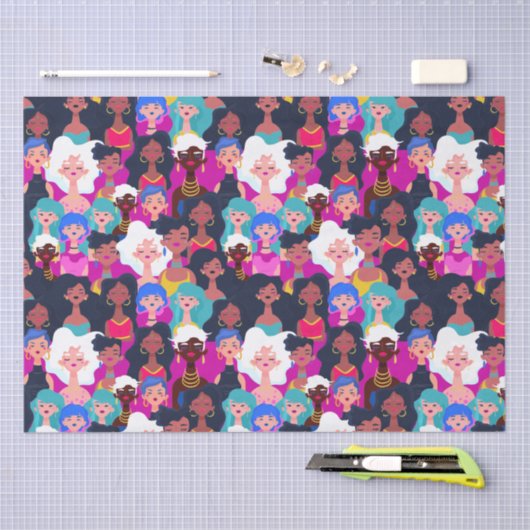 Muster für multikulturelle Gesichter von Frauen Seidenpapier (Handwerk)