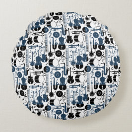 Muster für Musikinstrumente in 2 Tönen Rundes Kissen