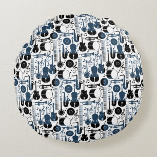 Muster für Musikinstrumente in 2 Tönen Rundes Kissen