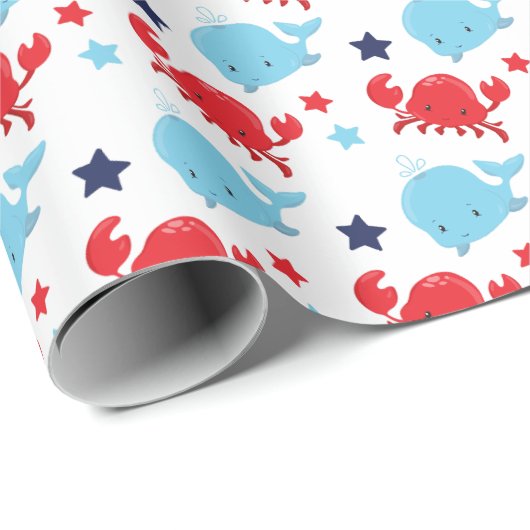 Muster für Nautische Wale und Krebs Geschenkpapier (Rolleneckpunkt)