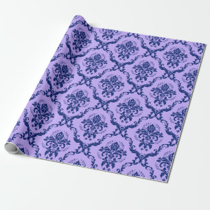 Muster für Navy Blue & Lavender Floral Damasks Geschenkpapier