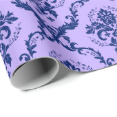 Muster für Navy Blue & Lavender Floral Damasks Geschenkpapier (Rolleneckpunkt)
