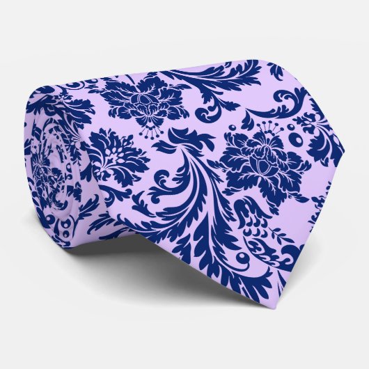Muster für Navy Blue & Lila Floral Damask Krawatte (Gerollt)