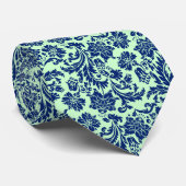 Muster für navy Blue & Mint Green Floral Damaskus Krawatte (Gerollt)