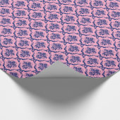Muster für Navy Blue & Pink Floral Damaskus Geschenkpapier (Ecke)