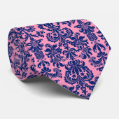 Muster für Navy Blue & Pink Floral Damaskus Krawatte (Gerollt)