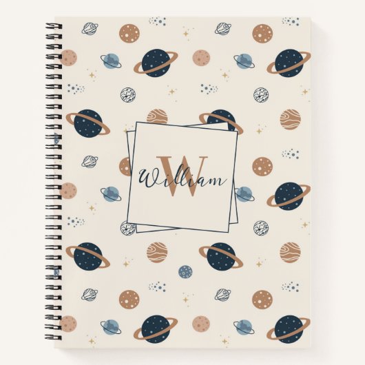 Muster für Navy Blue Space Planets Notizblock (Vorderseite)