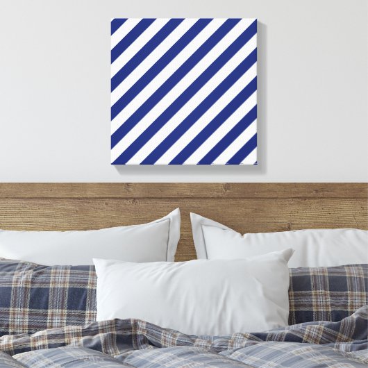 Muster für Navy Blue und White Diagonal Stripes Leinwanddruck (Insitu (Schlafzimmer))