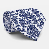 Muster für Navy Blue & White Floral Damask Krawatte (Gerollt)