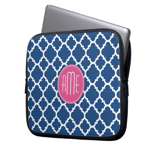 Muster für Navy und White Quatrefoil Custom Monogr Laptopschutzhülle (Vorderseite Links)