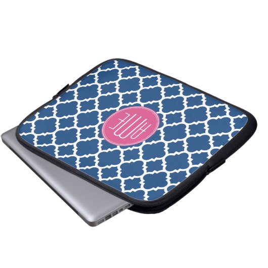 Muster für Navy und White Quatrefoil Custom Monogr Laptopschutzhülle (Vorne Knopf)
