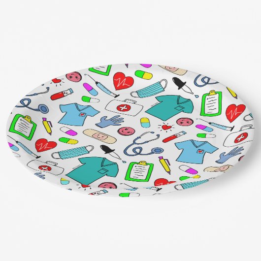 Muster für niedliche ärztliche Krankenpflege Pappteller (Schrägansicht)