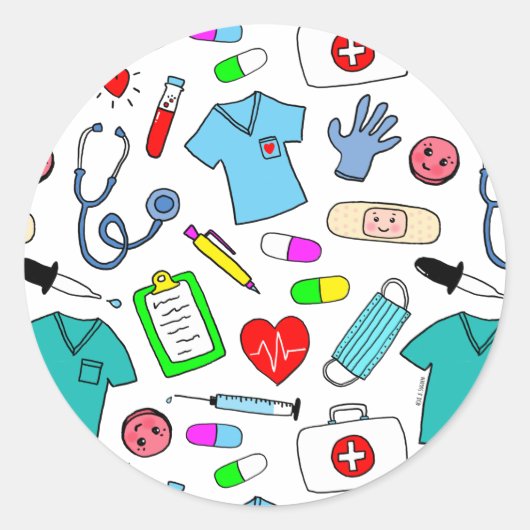 Muster für niedliche ärztliche Krankenpflege Runder Aufkleber (Vorderseite)