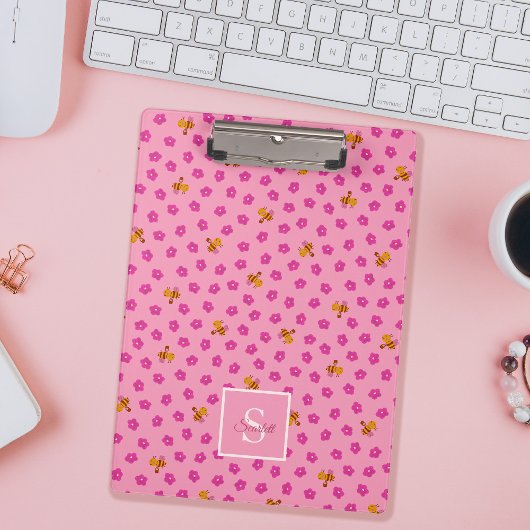 Muster für niedliche Bienen und Blume Monogramm Na Klemmbrett