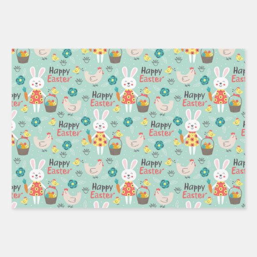 Muster für niedliche Frühlings-/OsterCartoon Geschenkpapier Set (Vorderseite)