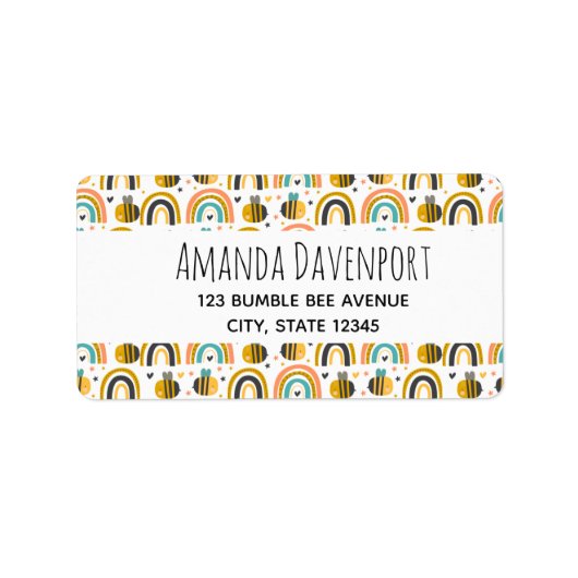 Muster für niedliche Hummeln und Regenbogen Adressaufkleber (Vorne)
