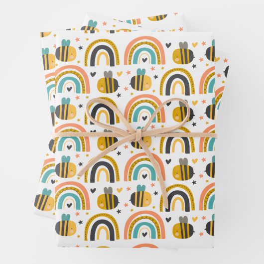 Muster für niedliche Hummeln und Regenbogen Geschenkpapier Set (Beispiel)