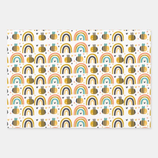 Muster für niedliche Hummeln und Regenbogen Geschenkpapier Set (Vorderseite)
