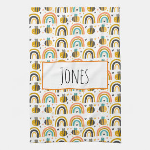 Muster für niedliche Hummeln und Regenbogen Geschirrtuch