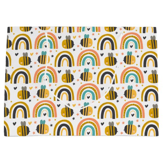 Muster für niedliche Hummeln und Regenbogen Große Geschenktüte (Vorderseite)